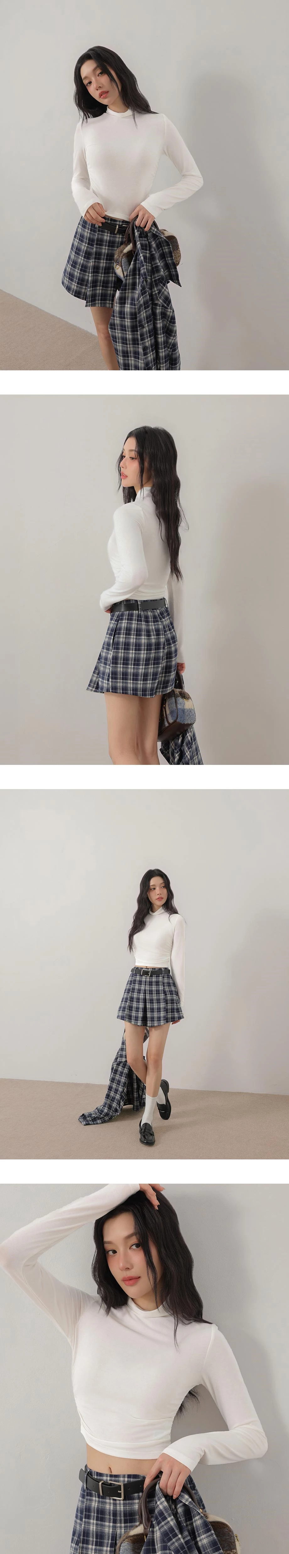 High Neck Side Ruched Fitted Long Sleeve Crop Top High Neck Side Ruched Fitted Long Sleeve Crop Top