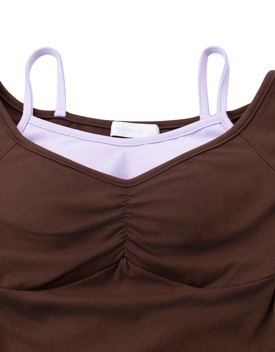 Faux 2 Piece Contrast Strap Off Shoulder Ruched Bust Padded Bra Top Faux 2 Piece Contrast Strap Off Shoulder Ruched Bust Padded Bra Top