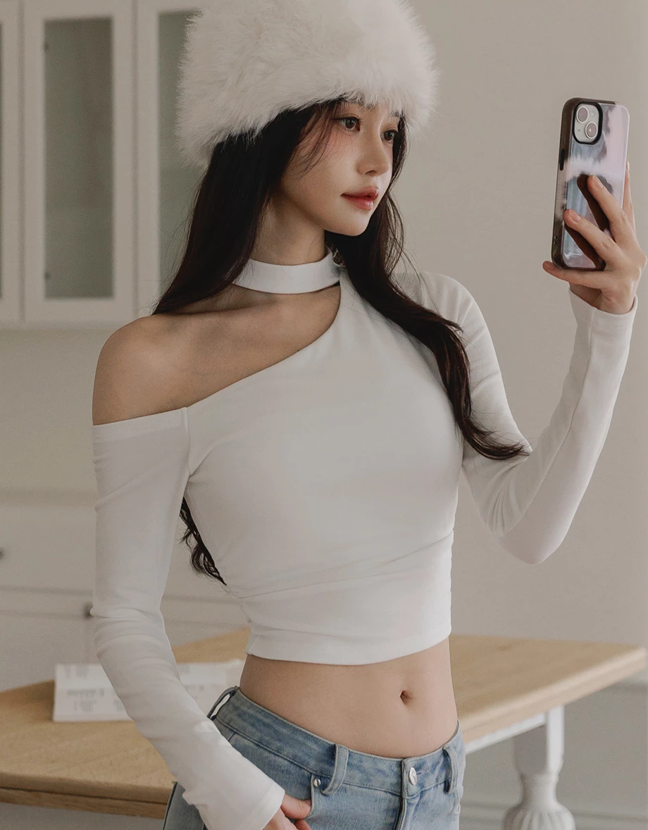 WARM↑UP薄感好身材 不對稱斜肩綁帶長袖發熱BRA TOP WARM↑UP薄感好身材 不對稱斜肩綁帶長袖發熱BRA TOP