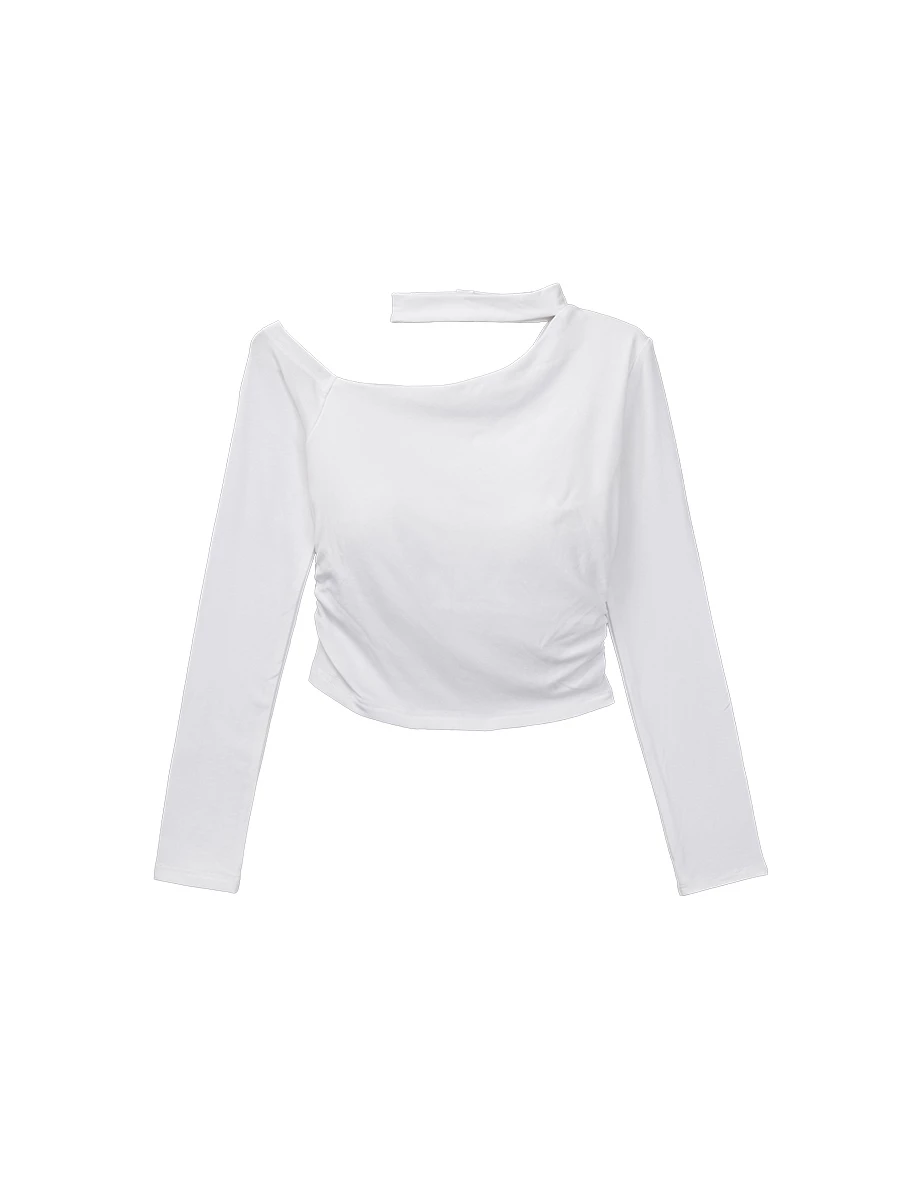WARM↑UP薄感好身材  不對稱斜肩綁帶長袖發熱BRA TOP