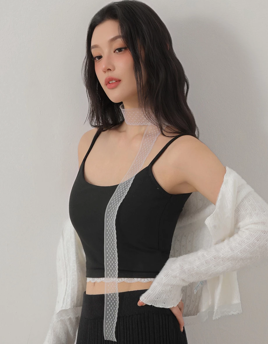 WARM↑UP薄感好身材 下擺蕾絲拼接細肩帶發熱BRA TOP