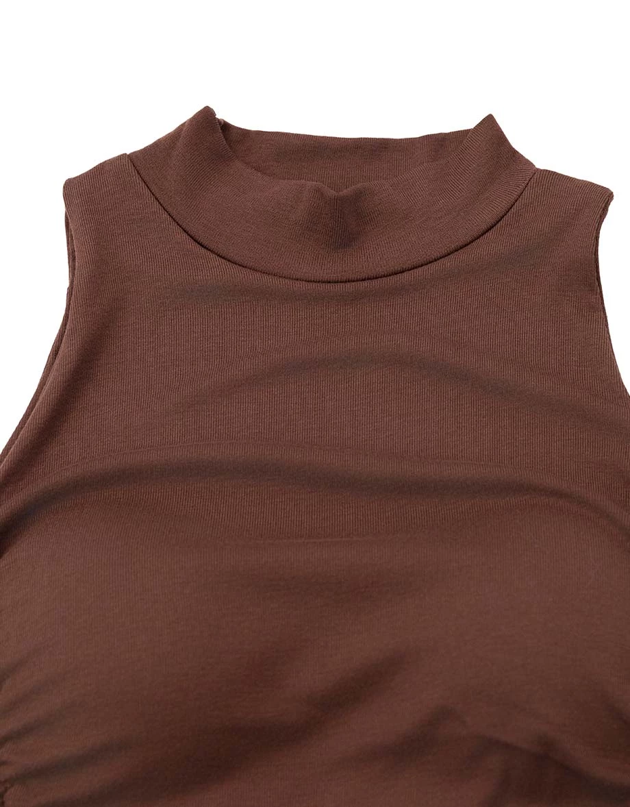 Mock Neck Side Ruched Back Cutout Sleeveless Padded Bra Top Mock Neck Side Ruched Back Cutout Sleeveless Padded Bra Top