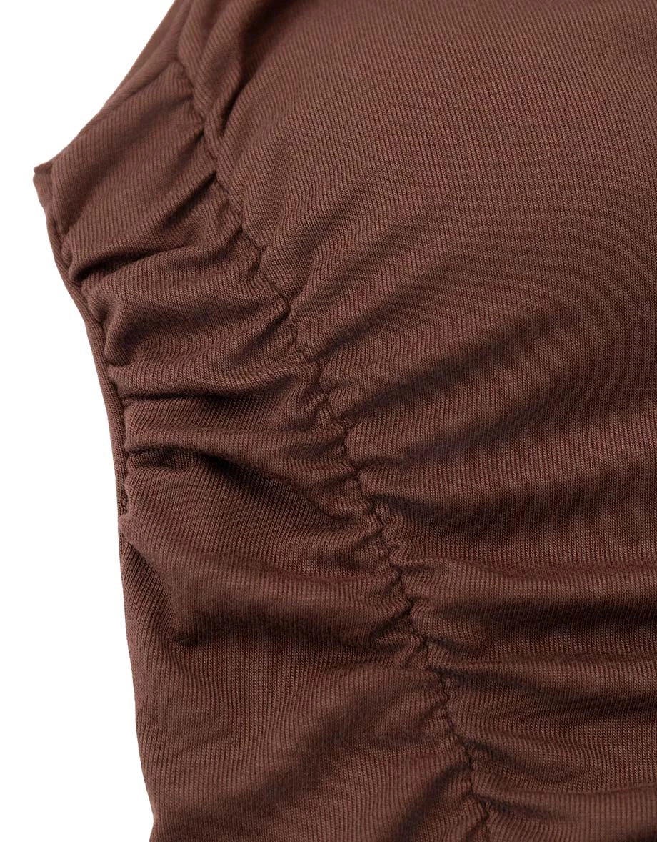 Mock Neck Side Ruched Back Cutout Sleeveless Padded Bra Top Mock Neck Side Ruched Back Cutout Sleeveless Padded Bra Top