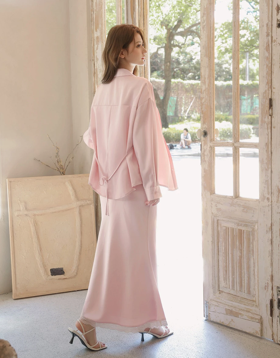 【SABRINA Design】Satin Lace Trim Mermaid Maxi Skirt 【SABRINA Design】Satin Lace Trim Mermaid Maxi Skirt