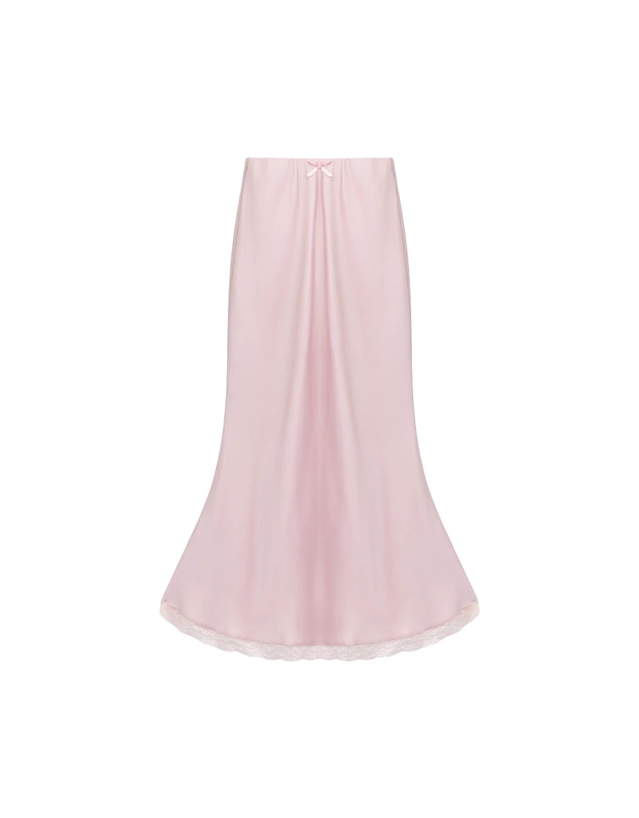 【SABRINA Design】Satin Lace Trim Mermaid Maxi Skirt