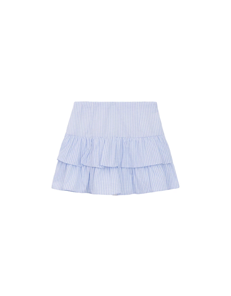 Gingham Tiered Ruffle Mini Skirt