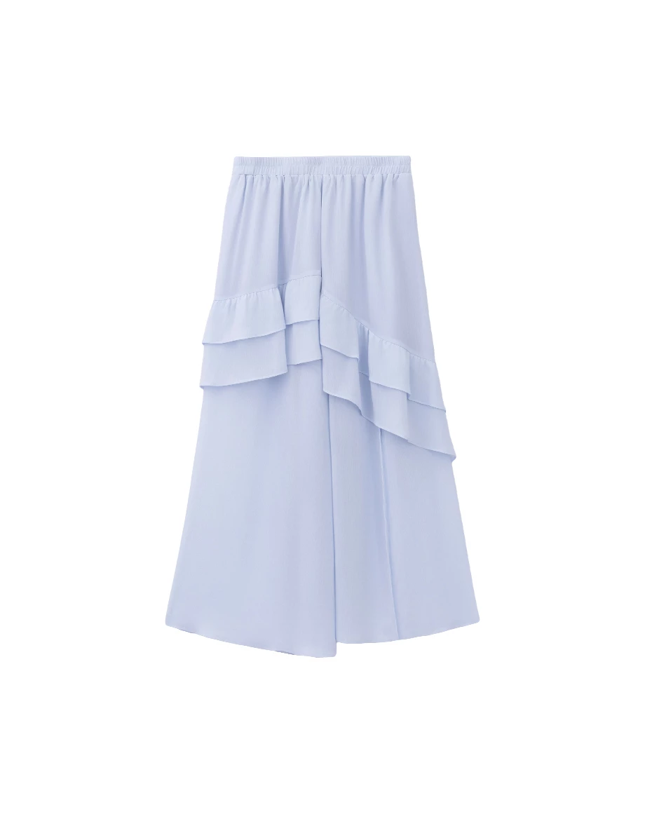 Elastic Waistband Asymmetric Tiered Ruffled Side Slit Maxi Skirt Elastic Waistband Asymmetric Tiered Ruffled Side Slit Maxi Skirt