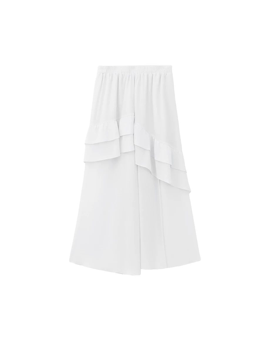 Elastic Waistband Asymmetric Tiered Ruffled Side Slit Maxi Skirt Elastic Waistband Asymmetric Tiered Ruffled Side Slit Maxi Skirt