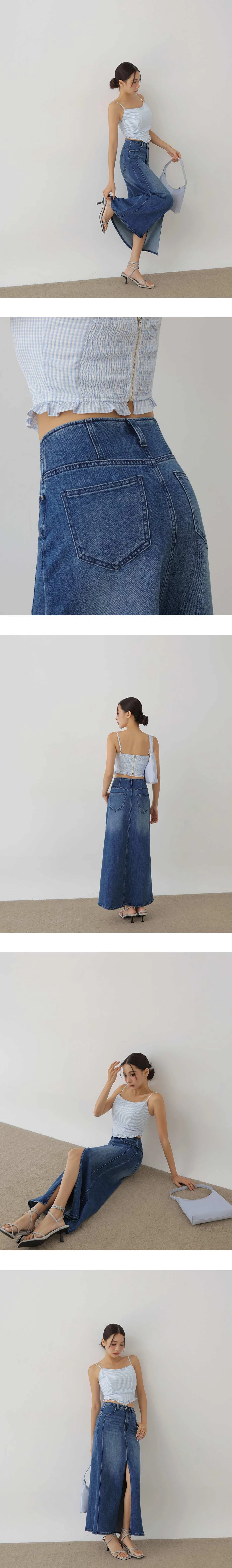 【Den!m LITE】High Waist Front Slit Jeans Denim Maxi Skirt 【Den!m LITE】High Waist Front Slit Jeans Denim Maxi Skirt