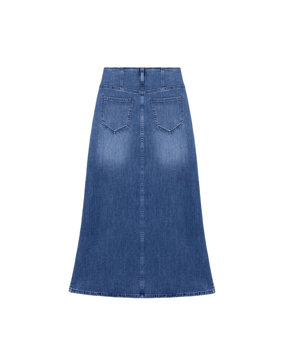 【Den!m LITE】High Waist Front Slit Jeans Denim Maxi Skirt 【Den!m LITE】High Waist Front Slit Jeans Denim Maxi Skirt