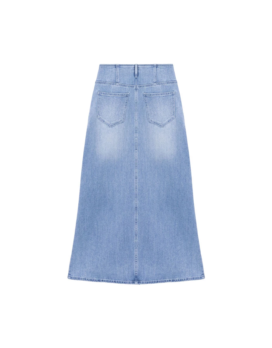 【Den!m LITE】High Waist Front Slit Jeans Denim Maxi Skirt 【Den!m LITE】High Waist Front Slit Jeans Denim Maxi Skirt
