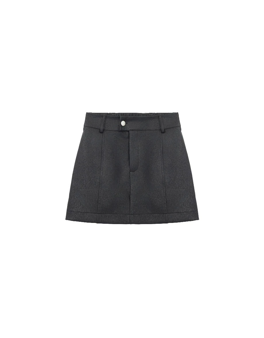 Button Front Leather A Line Mini Skirt （Faux Leather / Faux Suede）
