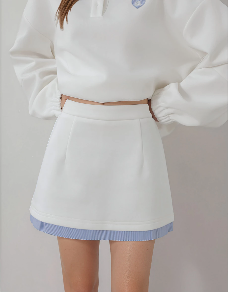 High Waist Contrast Striped Hem A Line Mini Skirt