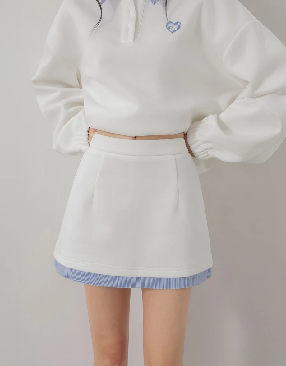 High Waist Contrast Striped Hem A Line Mini Skirt High Waist Contrast Striped Hem A Line Mini Skirt