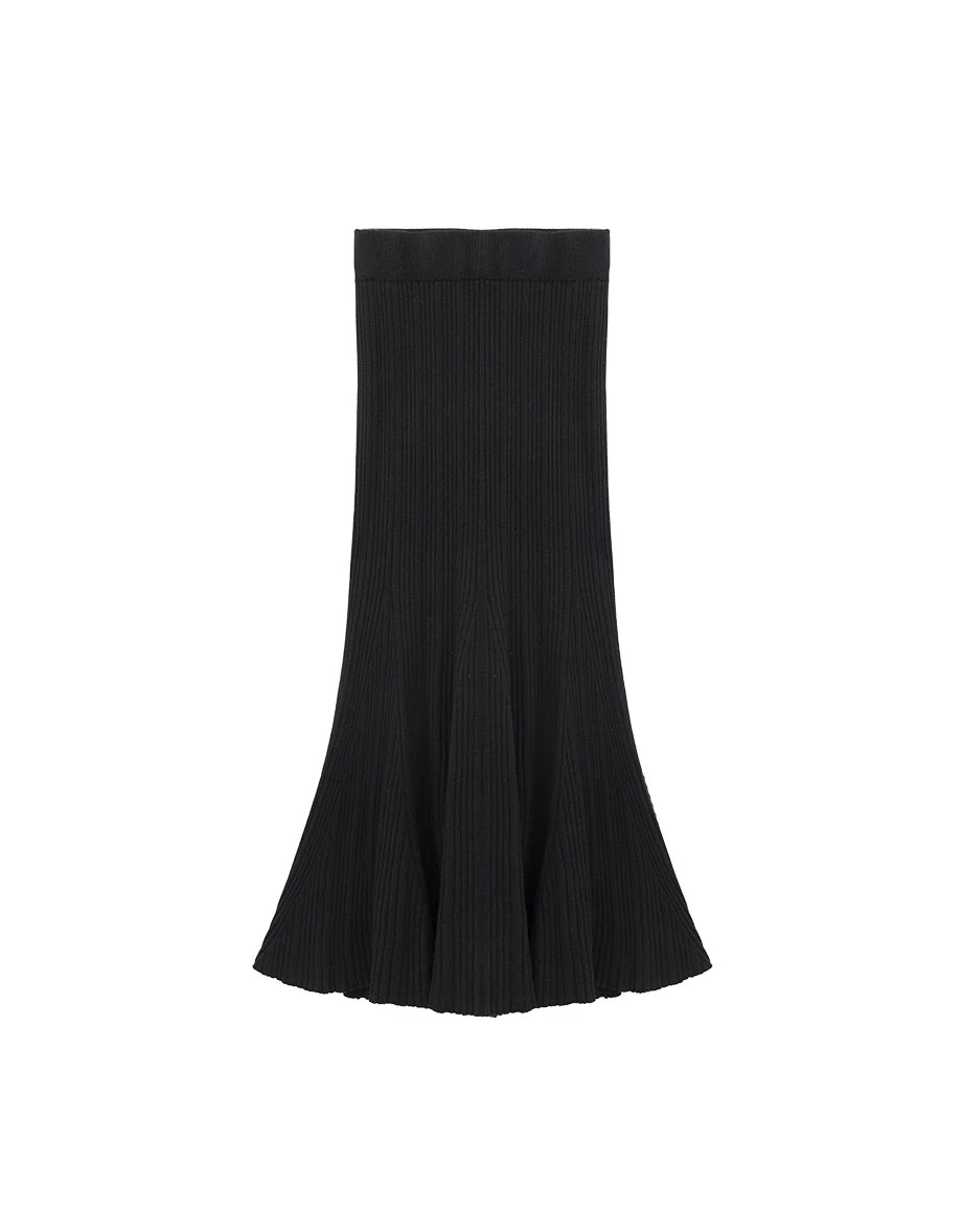 High Waist Ribbed Mermaid Flared Knit Maxi Skirt