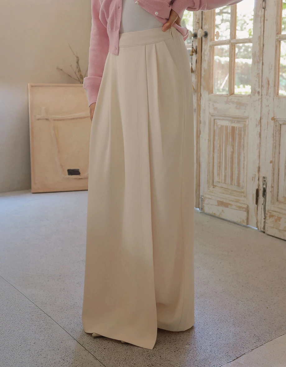 【SABRINA Design】Pleated Overlap Tailored Wide Leg Pants