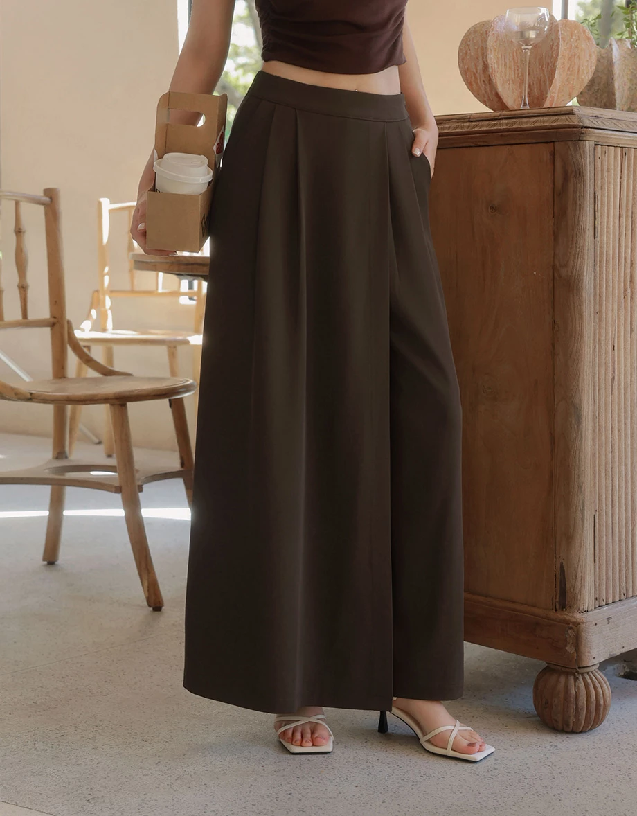【SABRINA Design】Pleated Overlap Tailored Wide Leg Pants