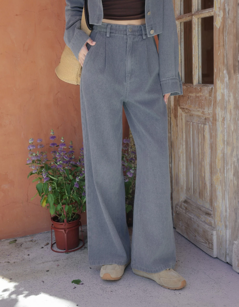 【SABRINA Design】High Waist Pleated Wide Leg Jeans Denim Pants