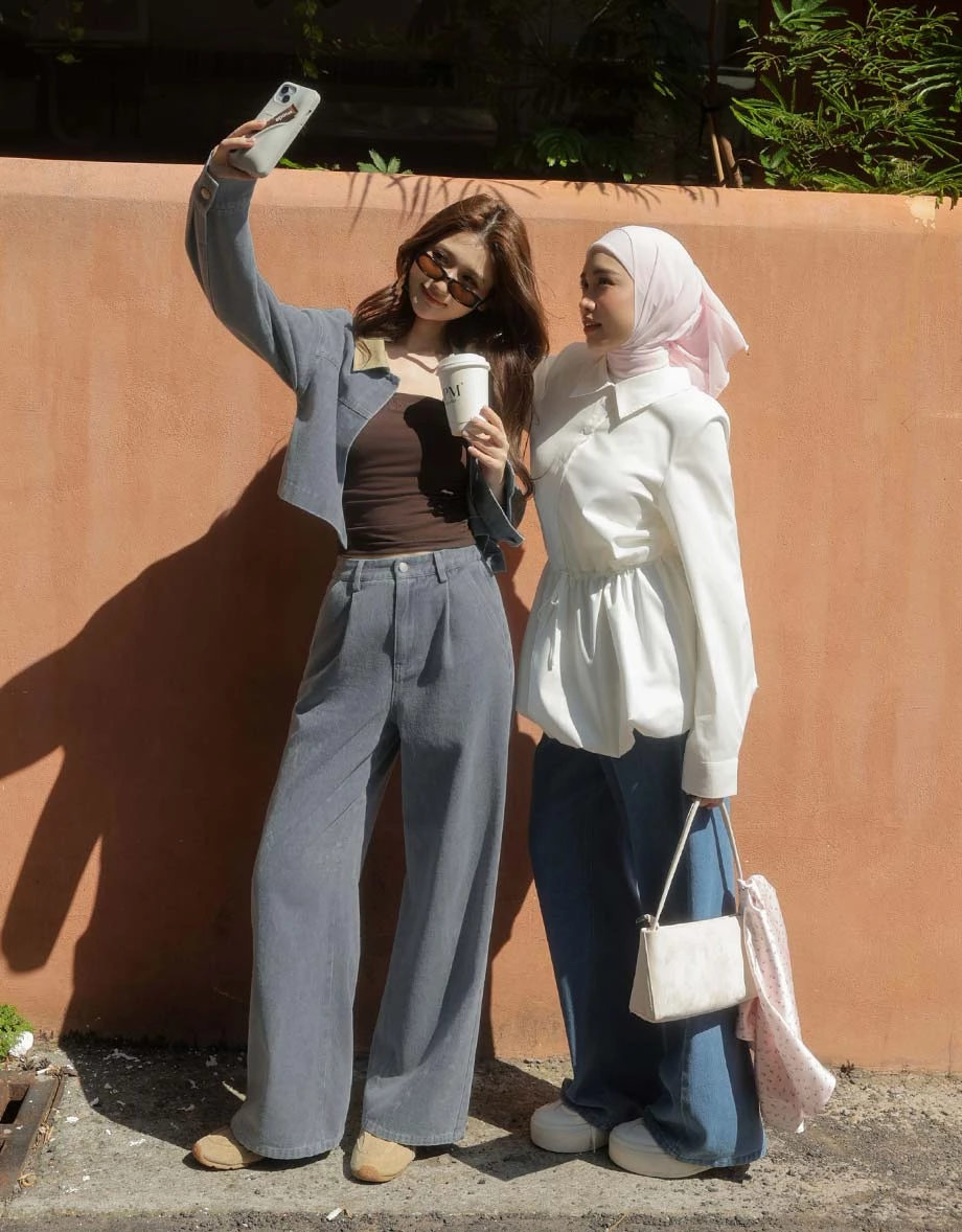 【SABRINA Design】High Waist Pleated Wide Leg Jeans Denim Pants