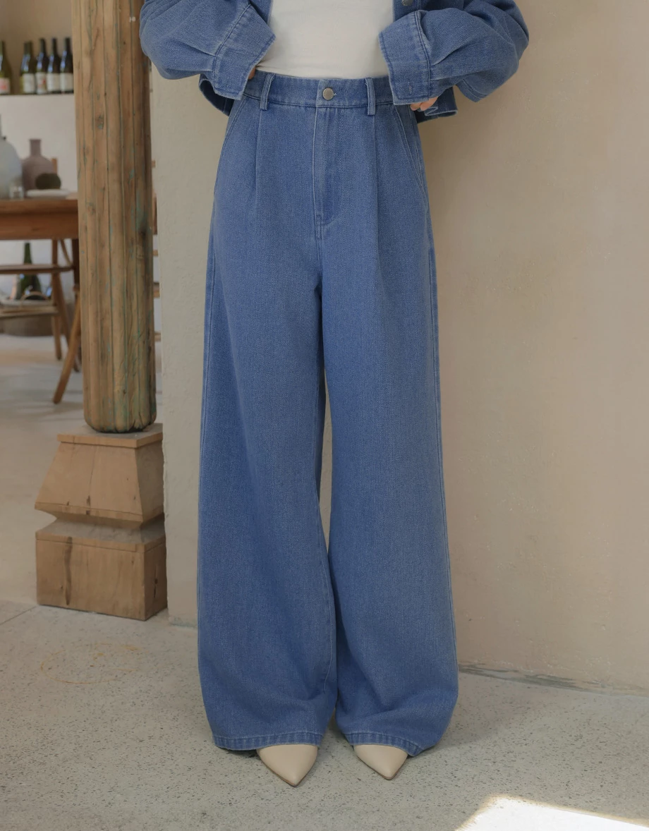 【SABRINA Design】High Waist Pleated Wide Leg Jeans Denim Pants