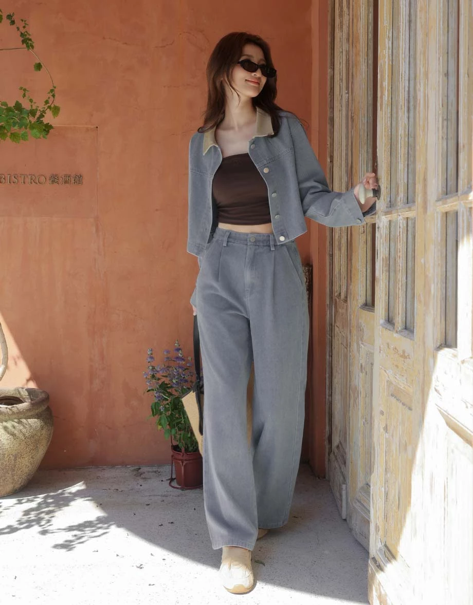 【SABRINA Design】High Waist Pleated Wide Leg Jeans Denim Pants