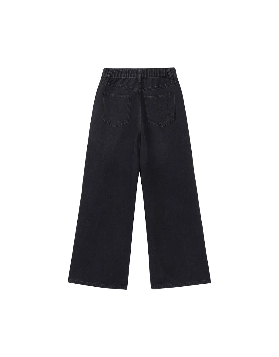 High Waist Wide Leg Jeans Denim Pants with Embroidered Logo Back Pocket High Waist Wide Leg Jeans Denim Pants with Embroidered Logo Back Pocket