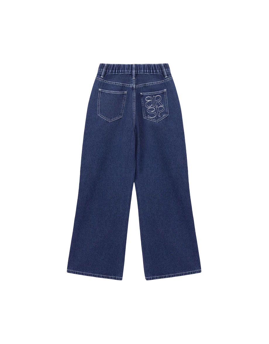 High Waist Wide Leg Jeans Denim Pants with Embroidered Logo Back Pocket High Waist Wide Leg Jeans Denim Pants with Embroidered Logo Back Pocket