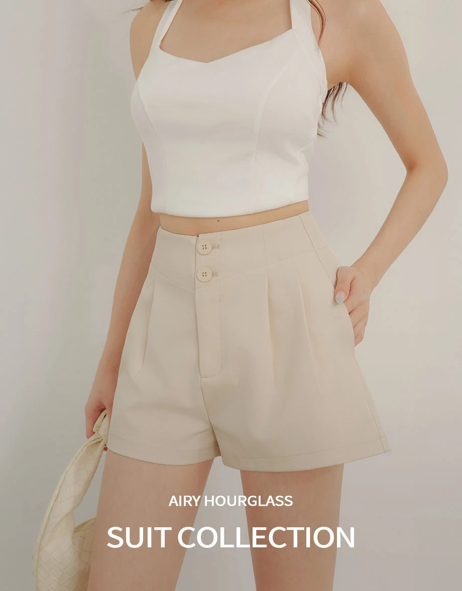 High Waist Double Button Pleated Wrinkle Resistant Tailored Shorts