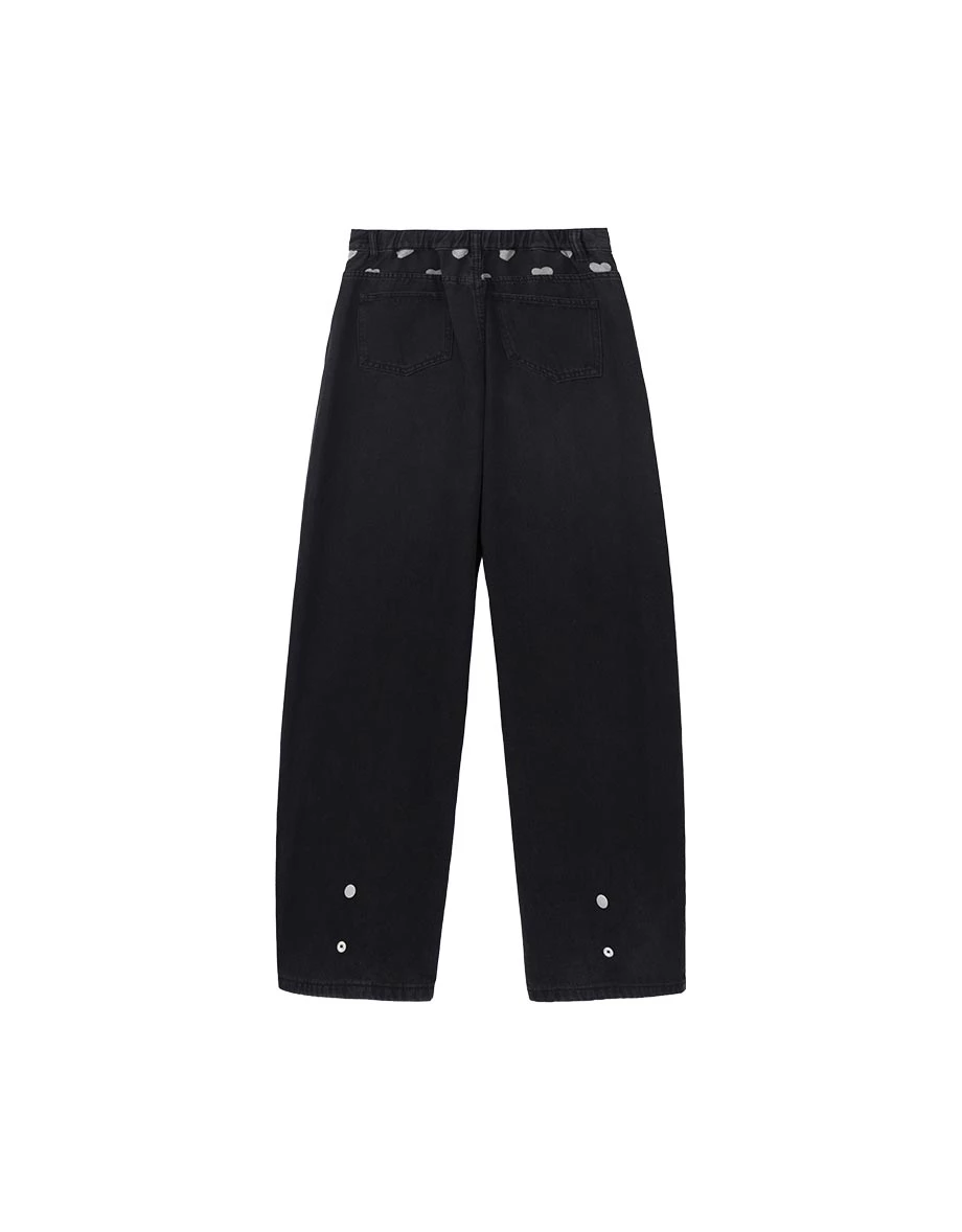 Heart Print Back Elastic Waist Wide Leg Jeans Denim Pants (Adjustable Length) Heart Print Back Elastic Waist Wide Leg Jeans Denim Pants (Adjustable Length)