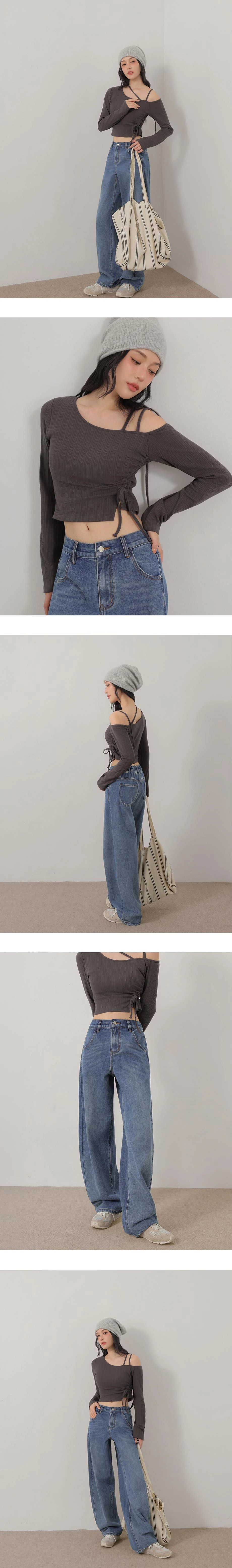 Heart Print Back Elastic Waist Wide Leg Jeans Denim Pants (Adjustable Length) Heart Print Back Elastic Waist Wide Leg Jeans Denim Pants (Adjustable Length)