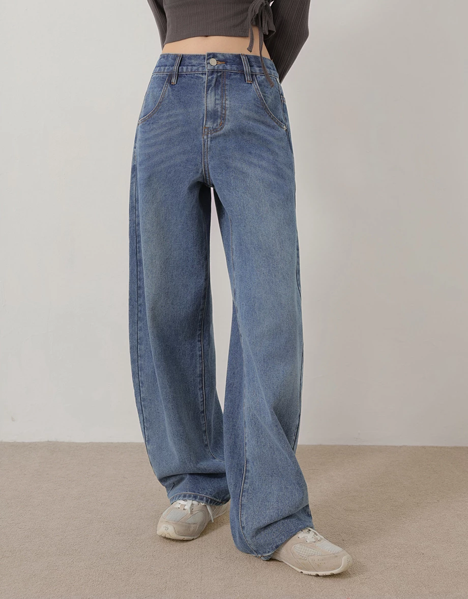 Heart Print Back Elastic Waist Wide Leg Jeans Denim Pants (Adjustable Length) Heart Print Back Elastic Waist Wide Leg Jeans Denim Pants (Adjustable Length)