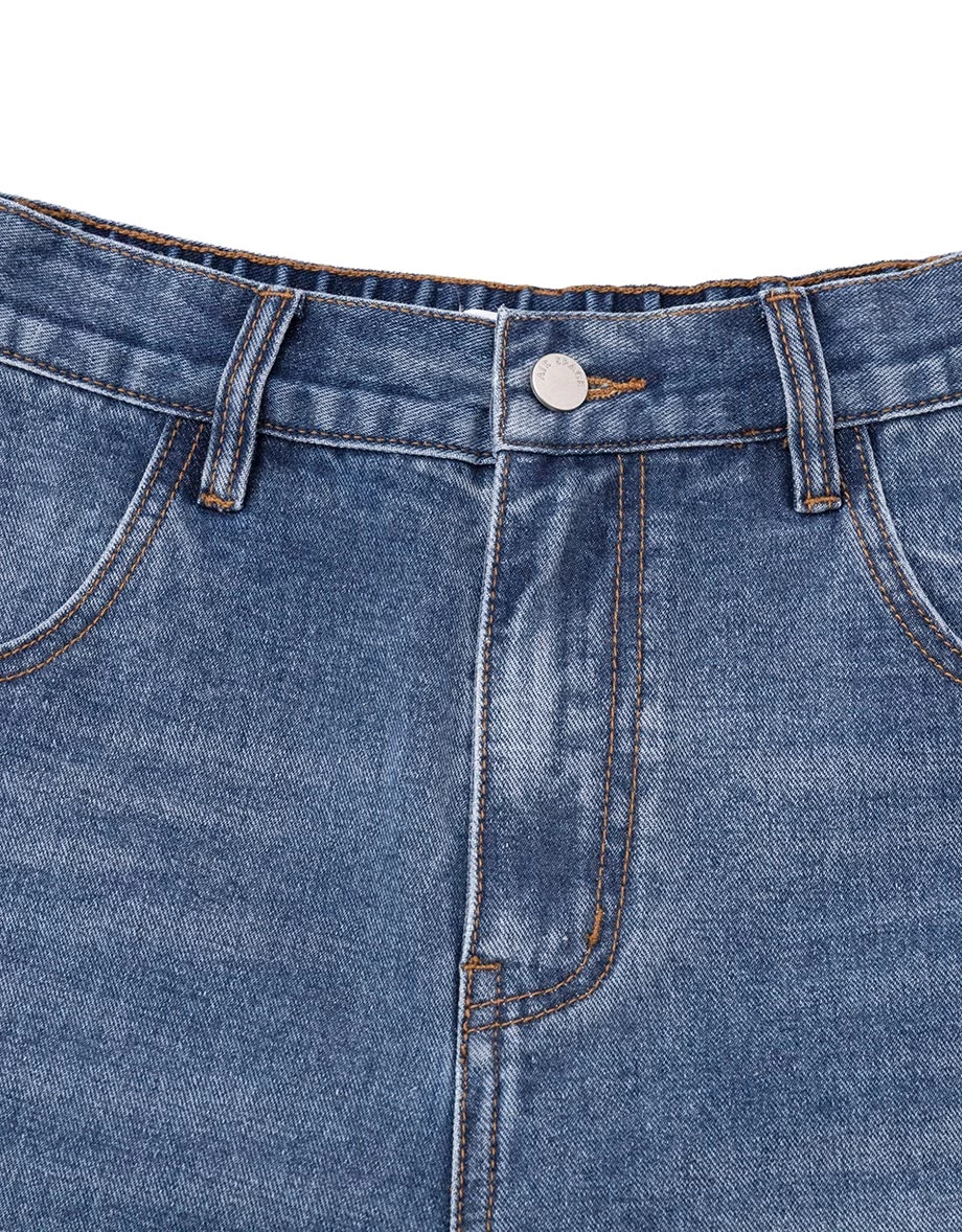 Heart Print Back Elastic Waist Wide Leg Jeans Denim Pants (Adjustable Length) Heart Print Back Elastic Waist Wide Leg Jeans Denim Pants (Adjustable Length)