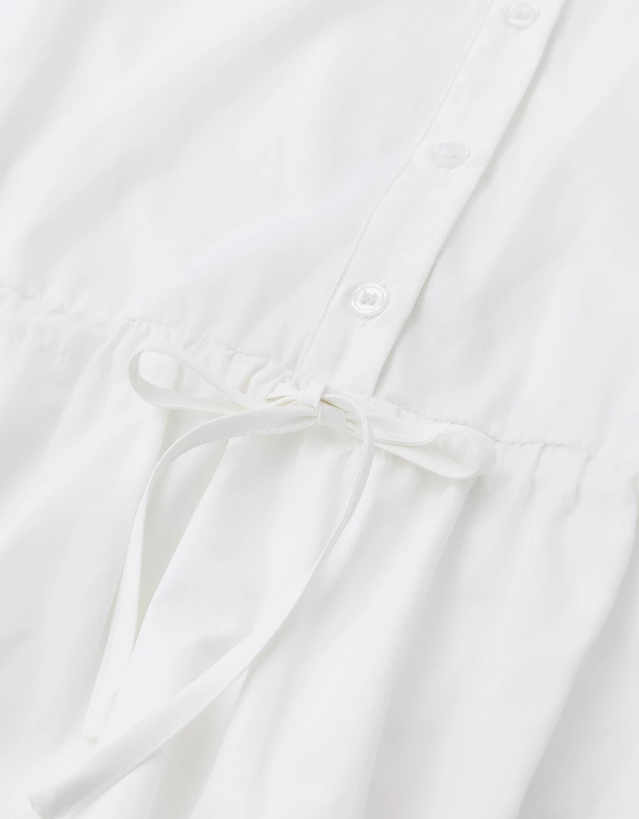 【SABRINA Design】Collared Bubble Hem Drawstring Waistband Mini Shirt Dress 【SABRINA Design】Collared Bubble Hem Drawstring Waistband Mini Shirt Dress