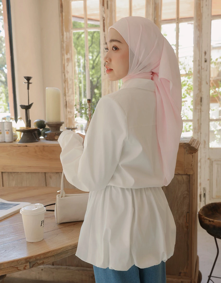【SABRINA Design】Collared Bubble Hem Drawstring Waistband Mini Shirt Dress 【SABRINA Design】Collared Bubble Hem Drawstring Waistband Mini Shirt Dress