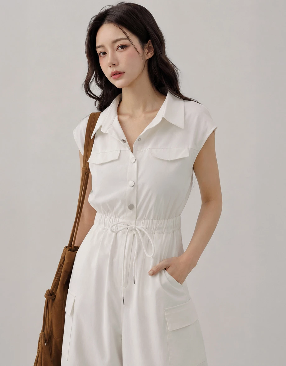 Snap Button Sleeveless Cargo Utility Maxi Shirt Dress Snap Button Sleeveless Cargo Utility Maxi Shirt Dress