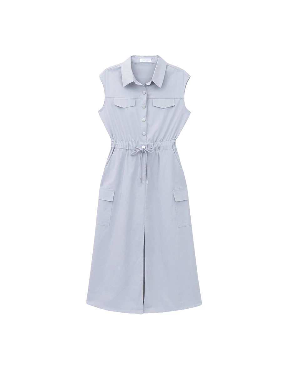 Snap Button Sleeveless Cargo Utility Maxi Shirt Dress Snap Button Sleeveless Cargo Utility Maxi Shirt Dress