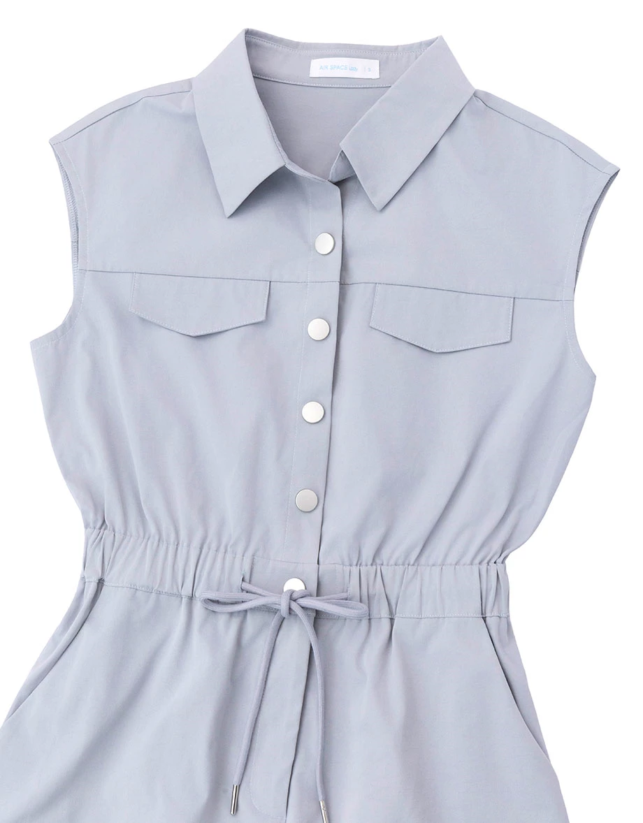 Snap Button Sleeveless Cargo Utility Maxi Shirt Dress Snap Button Sleeveless Cargo Utility Maxi Shirt Dress