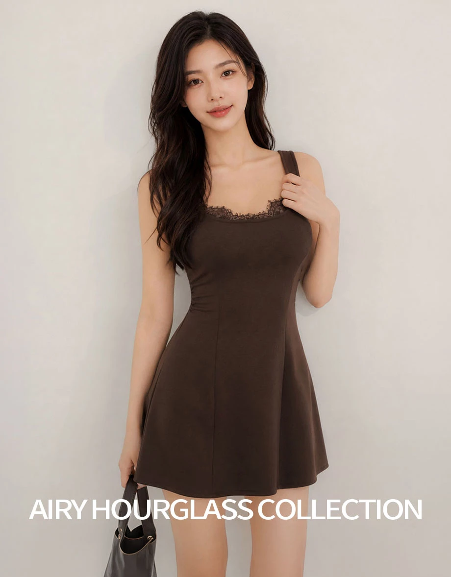AIRY HOURGLASS Lace Trim Side Ruched Sleeveless A Line Mini Dress