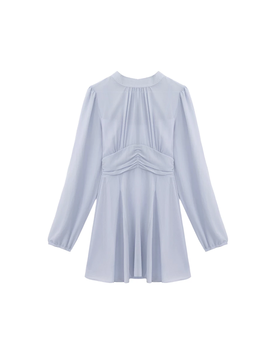 High Neck Pleated Ruched Waist Chiffon Mini Dress