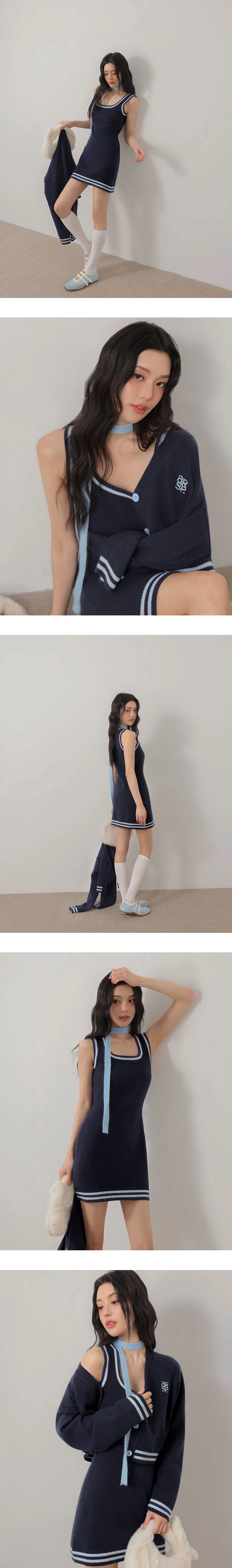 Contrast Stripe Trim Square Neck Sleeveless Knit Mini Dress Contrast Stripe Trim Square Neck Sleeveless Knit Mini Dress