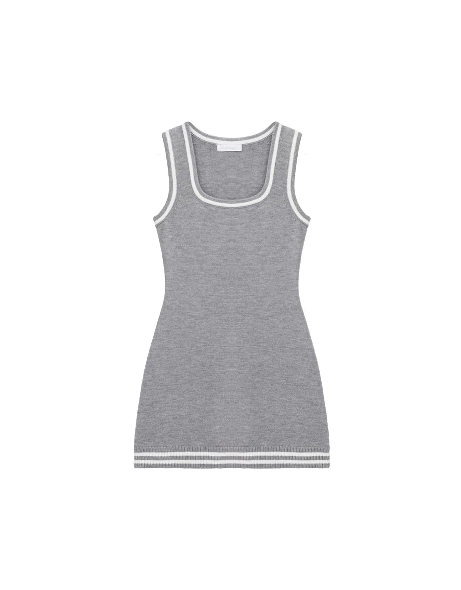 Contrast Stripe Trim Square Neck Sleeveless Knit Mini Dress Contrast Stripe Trim Square Neck Sleeveless Knit Mini Dress