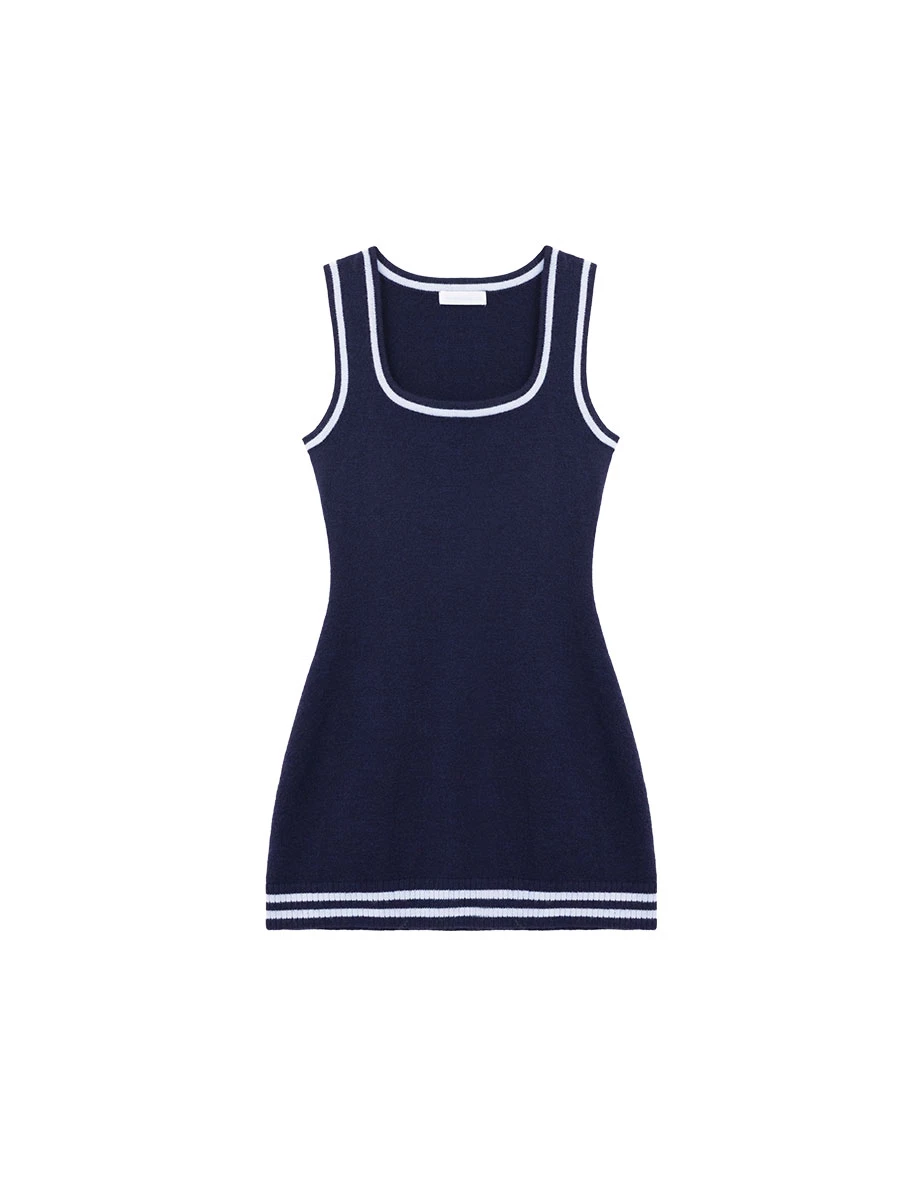 Contrast Stripe Trim Square Neck Sleeveless Knit Mini Dress Contrast Stripe Trim Square Neck Sleeveless Knit Mini Dress