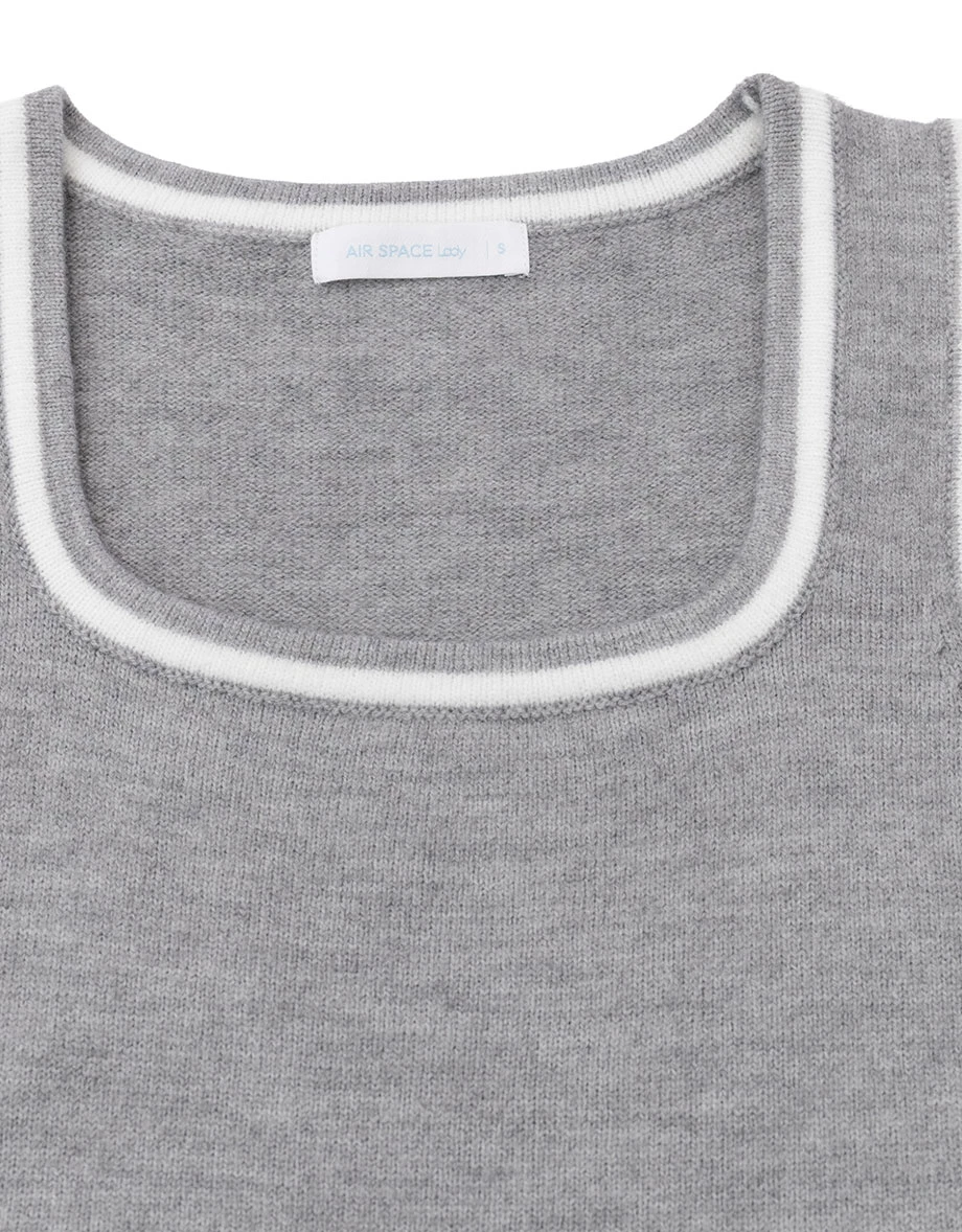 Contrast Stripe Trim Square Neck Sleeveless Knit Mini Dress Contrast Stripe Trim Square Neck Sleeveless Knit Mini Dress
