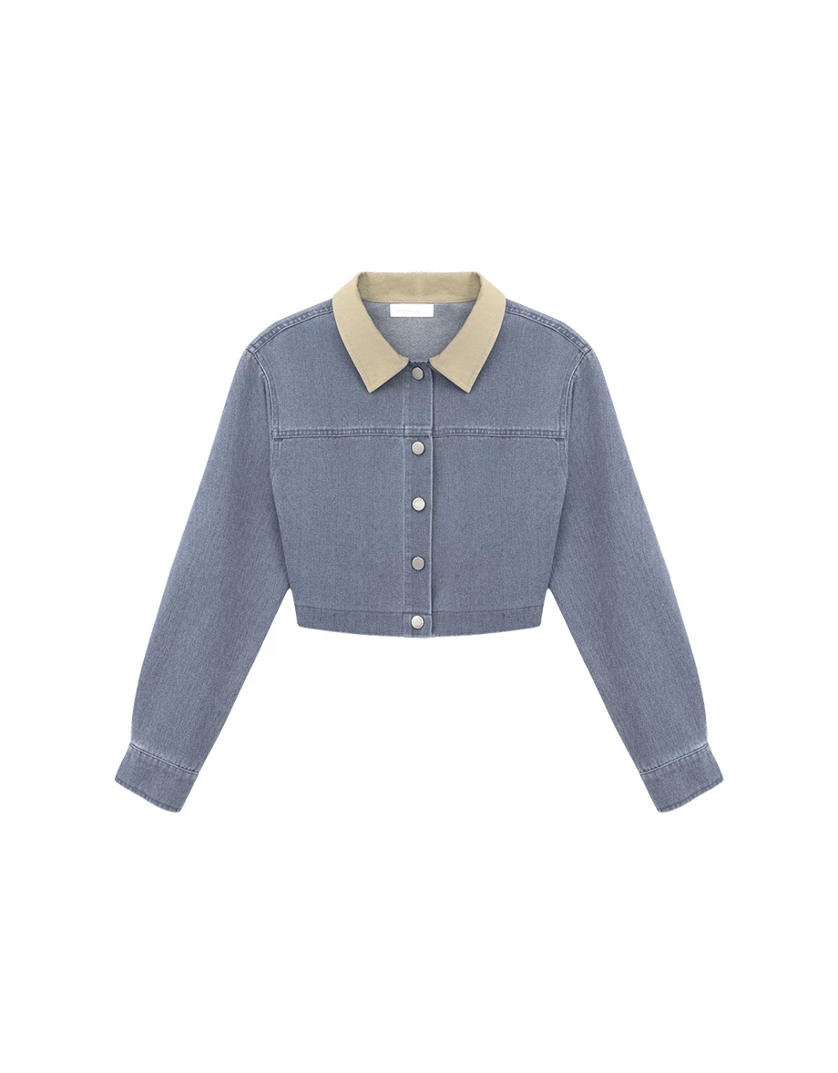 【SABRINA Design】Contrast Collar Button Down Jeans Denim Jacket