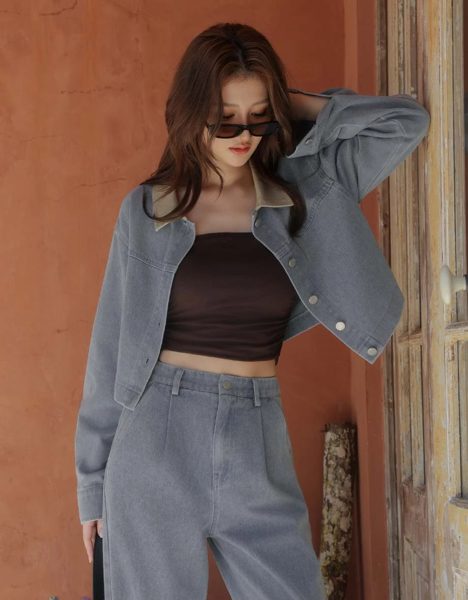 【SABRINA Design】Contrast Collar Button Down Jeans Denim Jacket 【SABRINA Design】Contrast Collar Button Down Jeans Denim Jacket
