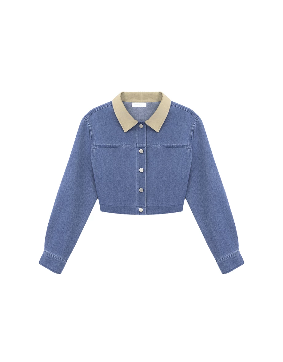 【SABRINA Design】Contrast Collar Button Down Jeans Denim Jacket