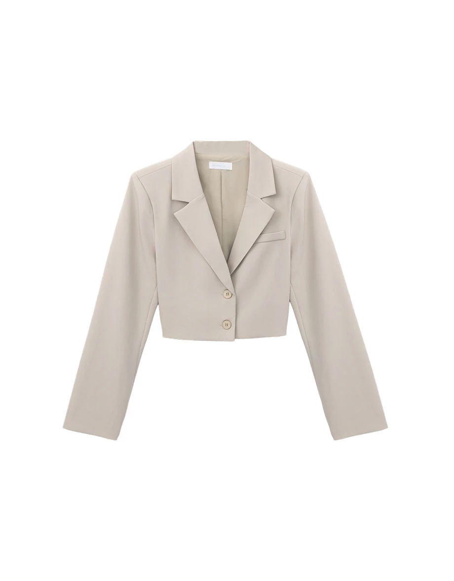 Notched Lapel Two Button Crop Tailored Suit Jacket