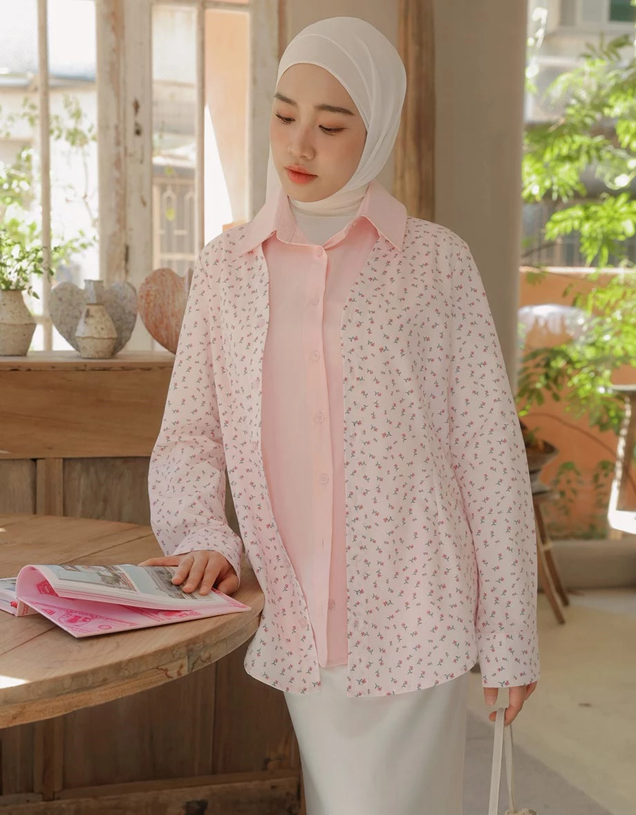 【SABRINA Design】Floral Print Button Down Cardigan and Sleeveless Collared Shirt Blouse Set Wear