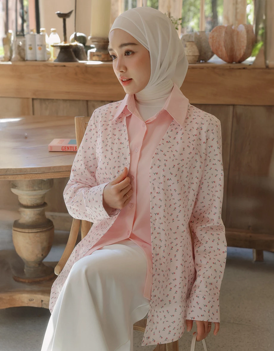 【SABRINA Design】Floral Print Button Down Cardigan and Sleeveless Collared Shirt Blouse Set Wear