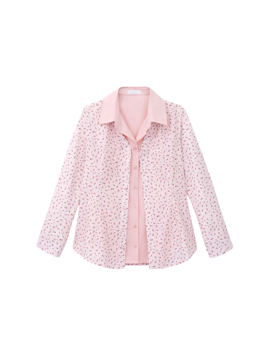 【SABRINA Design】Floral Print Button Down Cardigan and Sleeveless Collared Shirt Blouse Set Wear